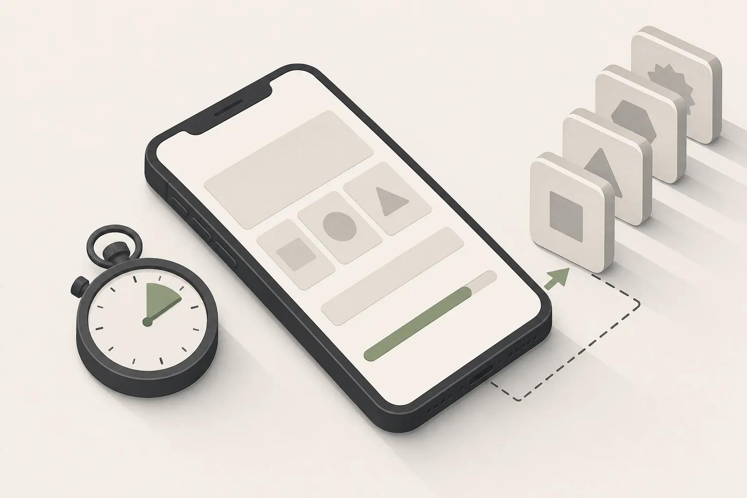 A loading bar and a stopwatch with queued assets — the time between tap and first spin
